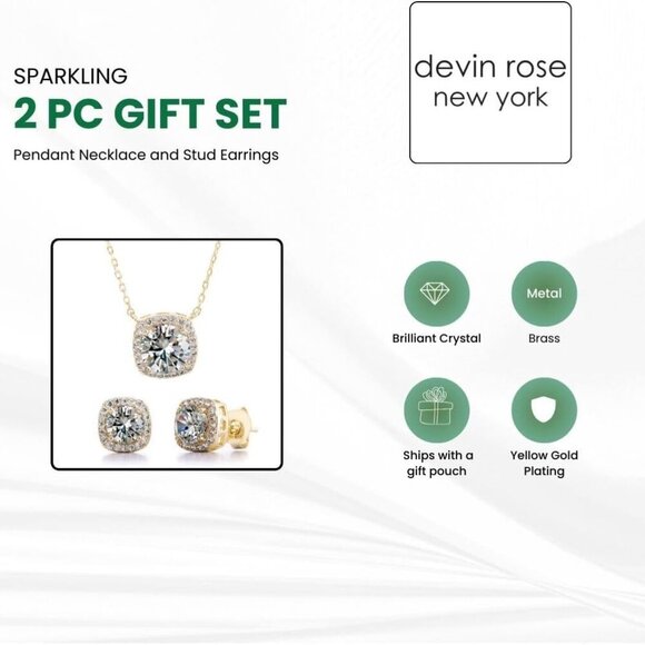 Halo Earrings Necklace Jewelry Set Crystal Gold Plated Women Fashion - Picture 3 of 7